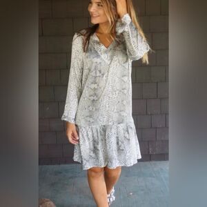 Caryn Vallone green snake print swing 3/4 sleeve dress size M